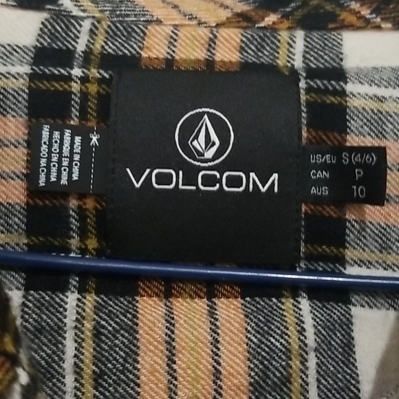 Volcom Orange Plaid Flannel Button Down Shirt - Picture 5 of 7